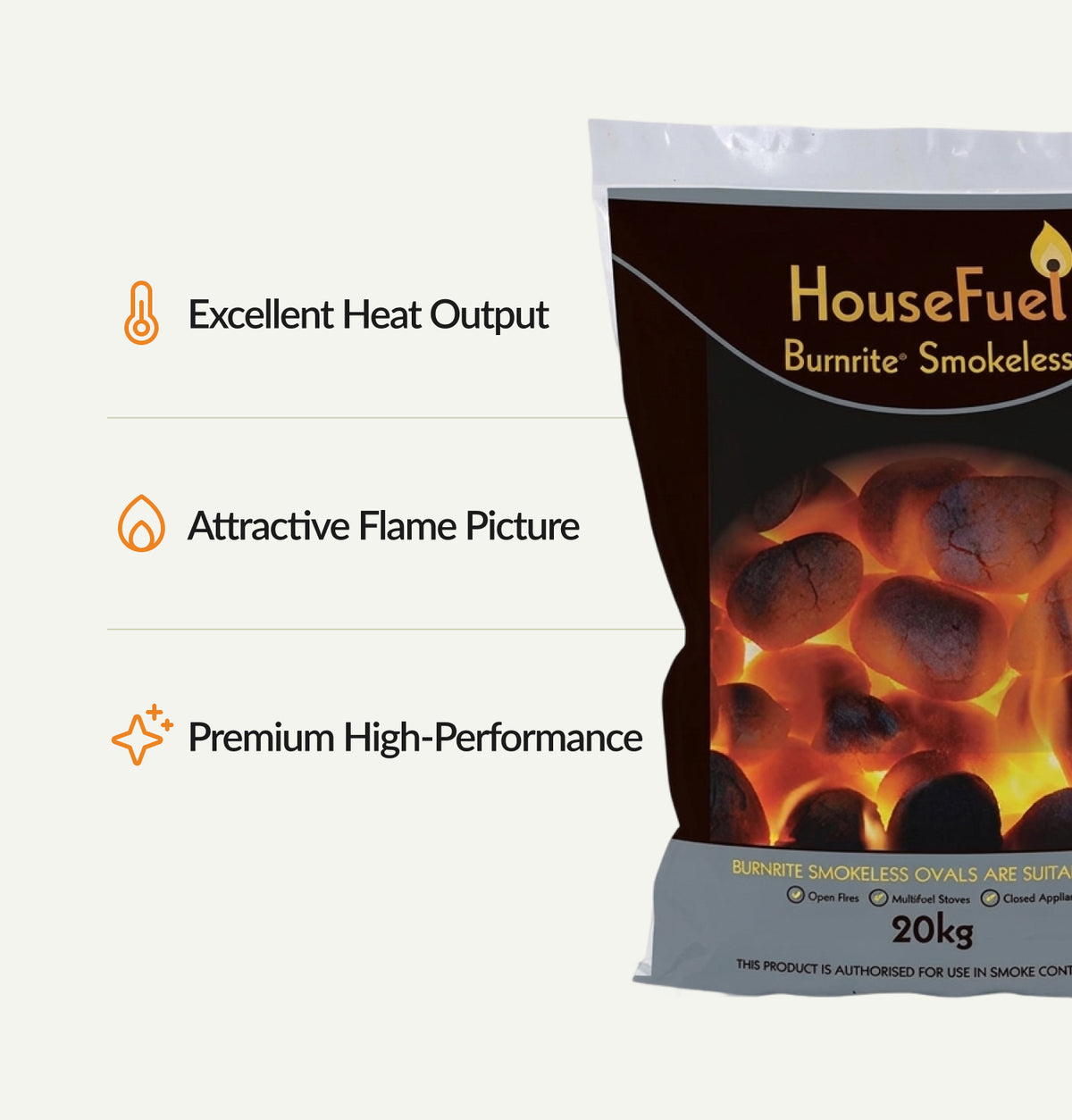 HouseFuel Burnrite Smokeless has excellent heat output, an attractive flame picture and is premium high-performance