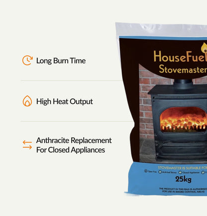 HouseFuel Stovemaster has a long burn time, high heat output and is the best anthracite replacement for closed appliances