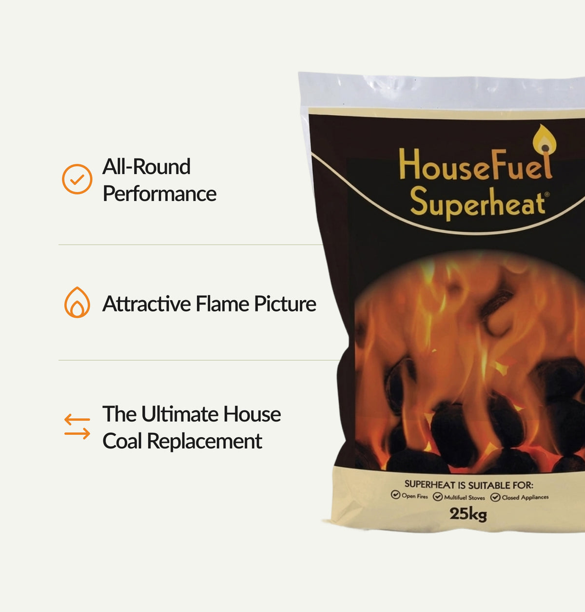 HouseFuel Superheat Smokeless Fuel has all-round performance, an attractive flame picture and is the ultimate House Coal replacement